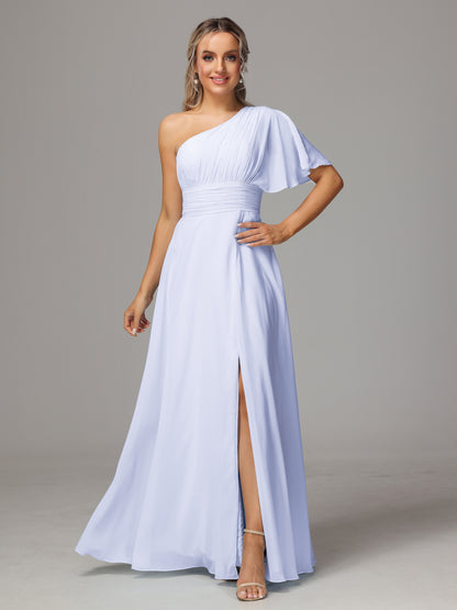 One Shoulder Chiffon Bridesmaid Dresses With Slit