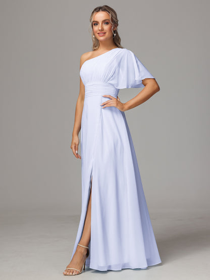 One Shoulder Chiffon Bridesmaid Dresses With Slit