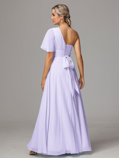 One Shoulder Chiffon Bridesmaid Dresses With Slit