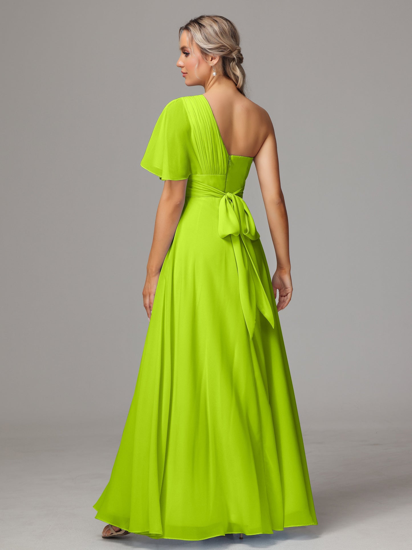 One Shoulder Chiffon Bridesmaid Dresses With Slit