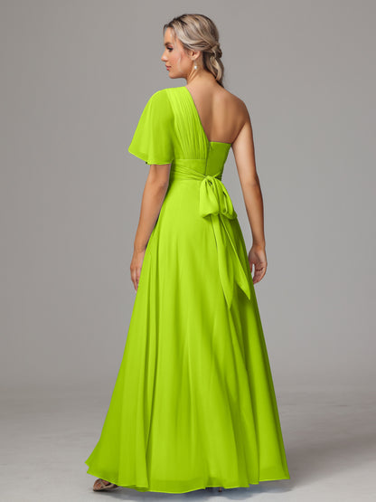 One Shoulder Chiffon Bridesmaid Dresses With Slit