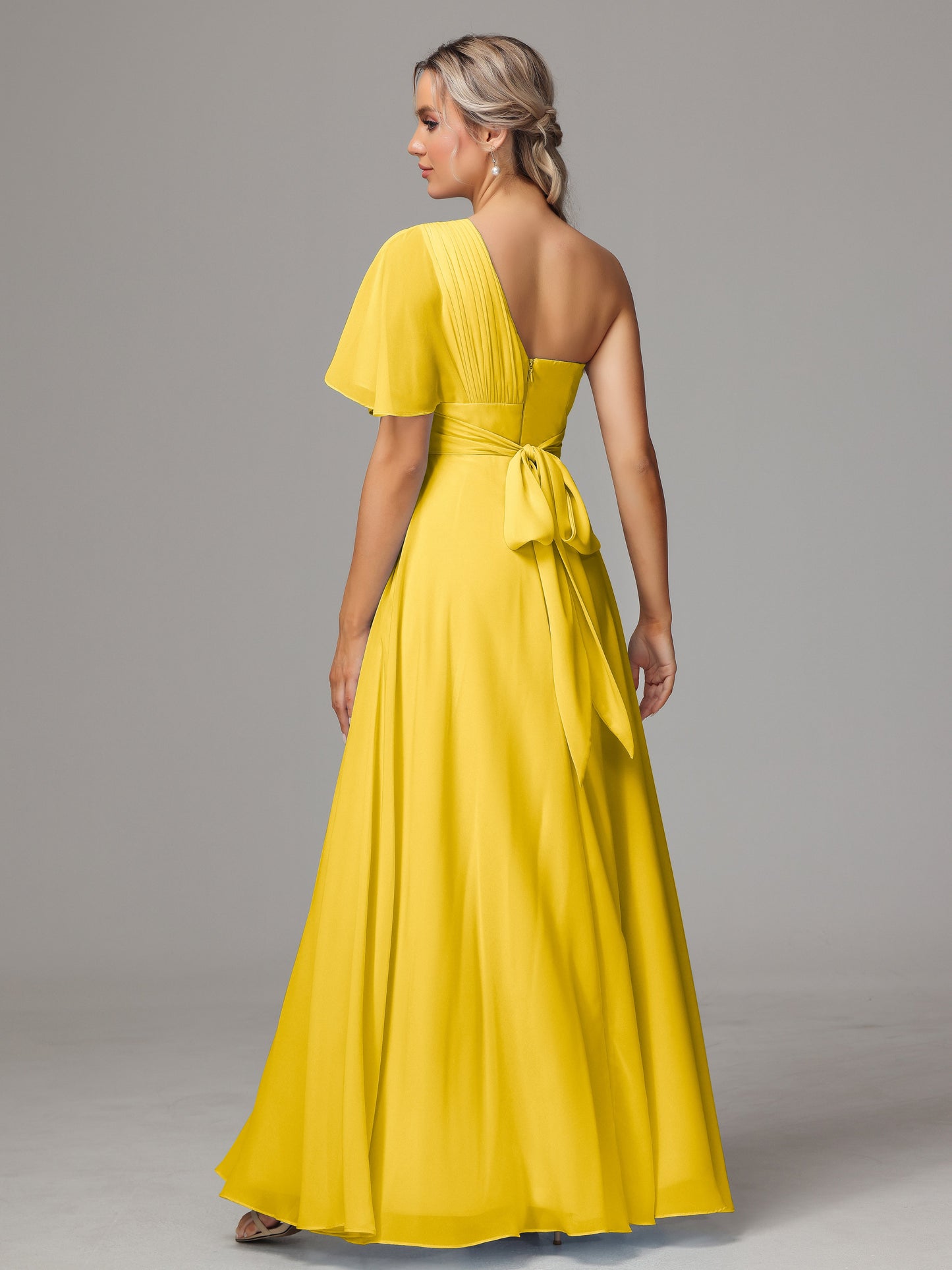 One Shoulder Chiffon Bridesmaid Dresses With Slit