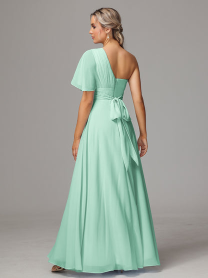 One Shoulder Chiffon Bridesmaid Dresses With Slit