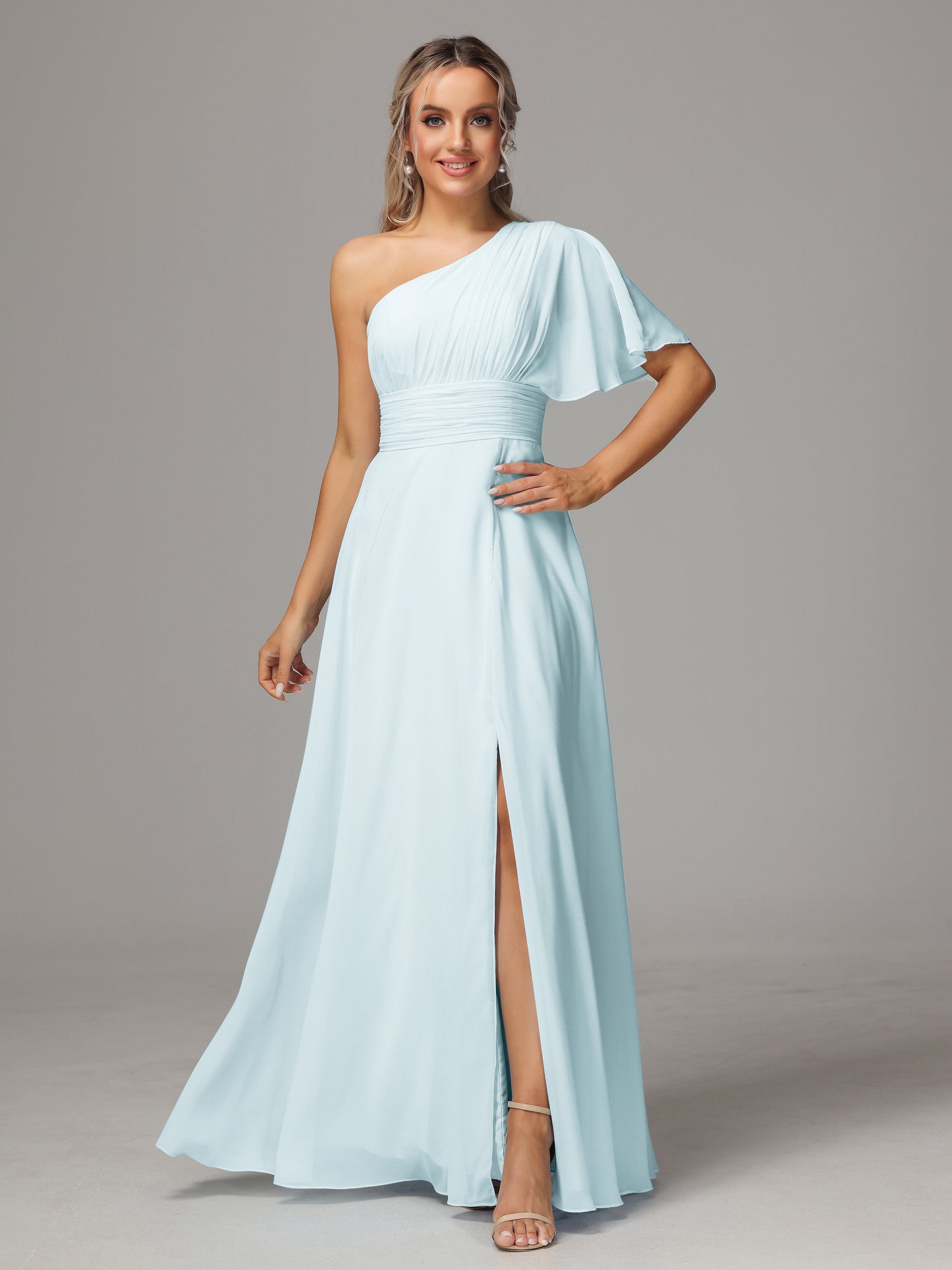One Shoulder Chiffon Bridesmaid Dresses With Slit