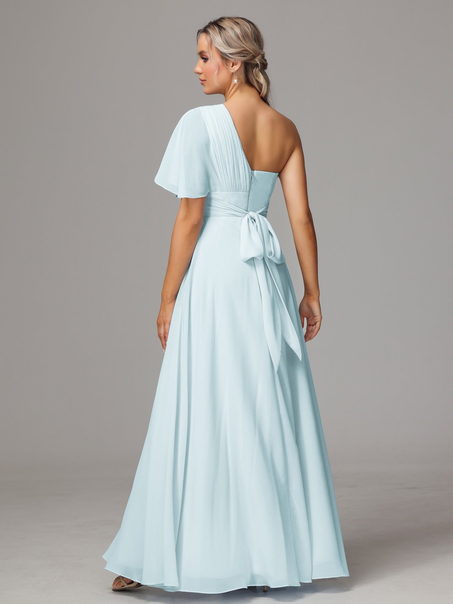 One Shoulder Chiffon Bridesmaid Dresses With Slit