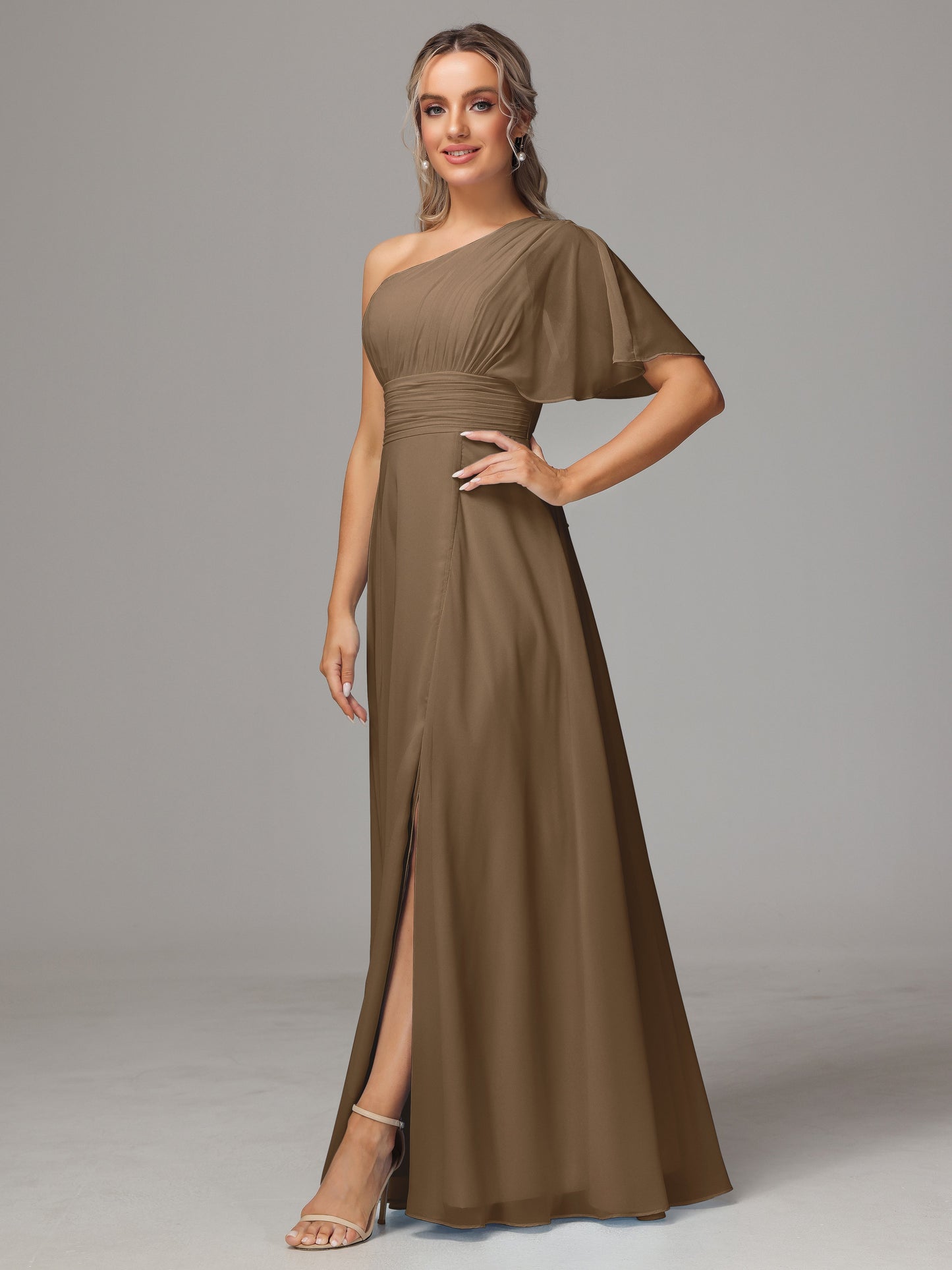 One Shoulder Chiffon Bridesmaid Dresses With Slit