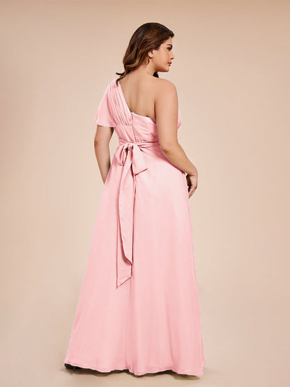 Allison One Shoulder Chiffon Plus Size Bridesmaid Dresses with Slit