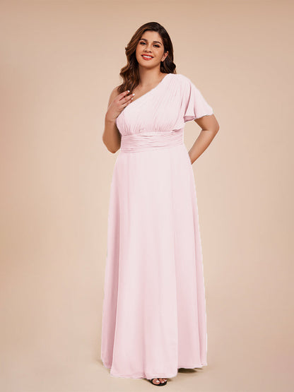 Allison One Shoulder Chiffon Plus Size Bridesmaid Dresses with Slit