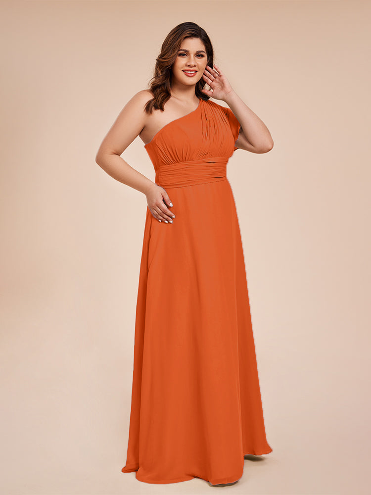 Allison One Shoulder Chiffon Plus Size Bridesmaid Dresses with Slit