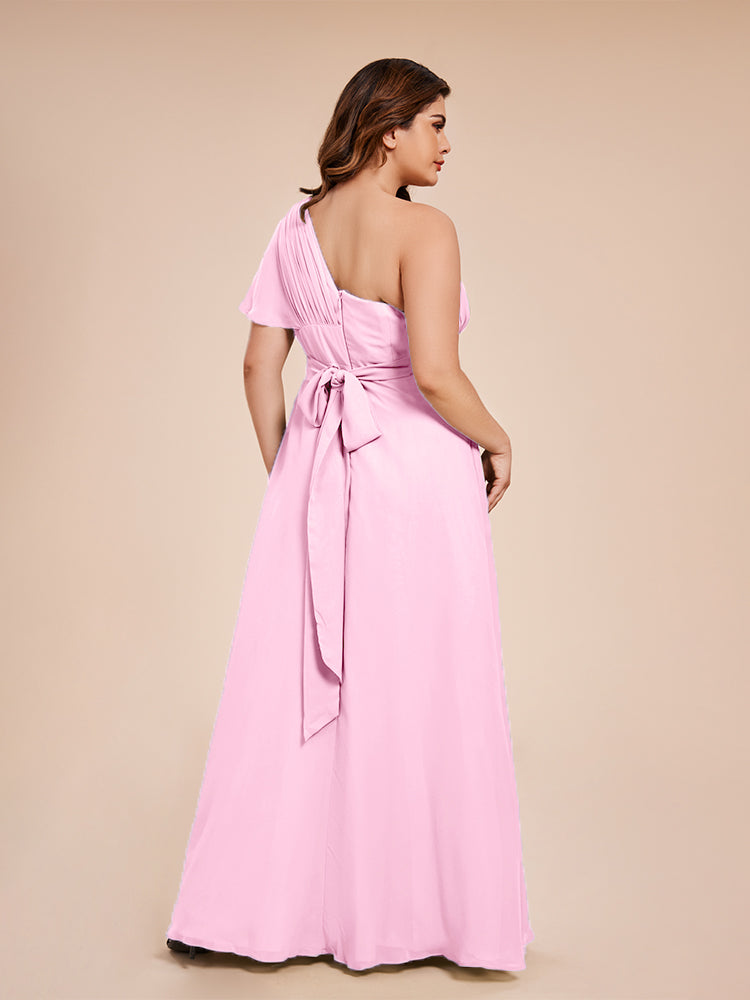 Allison One Shoulder Chiffon Plus Size Bridesmaid Dresses with Slit