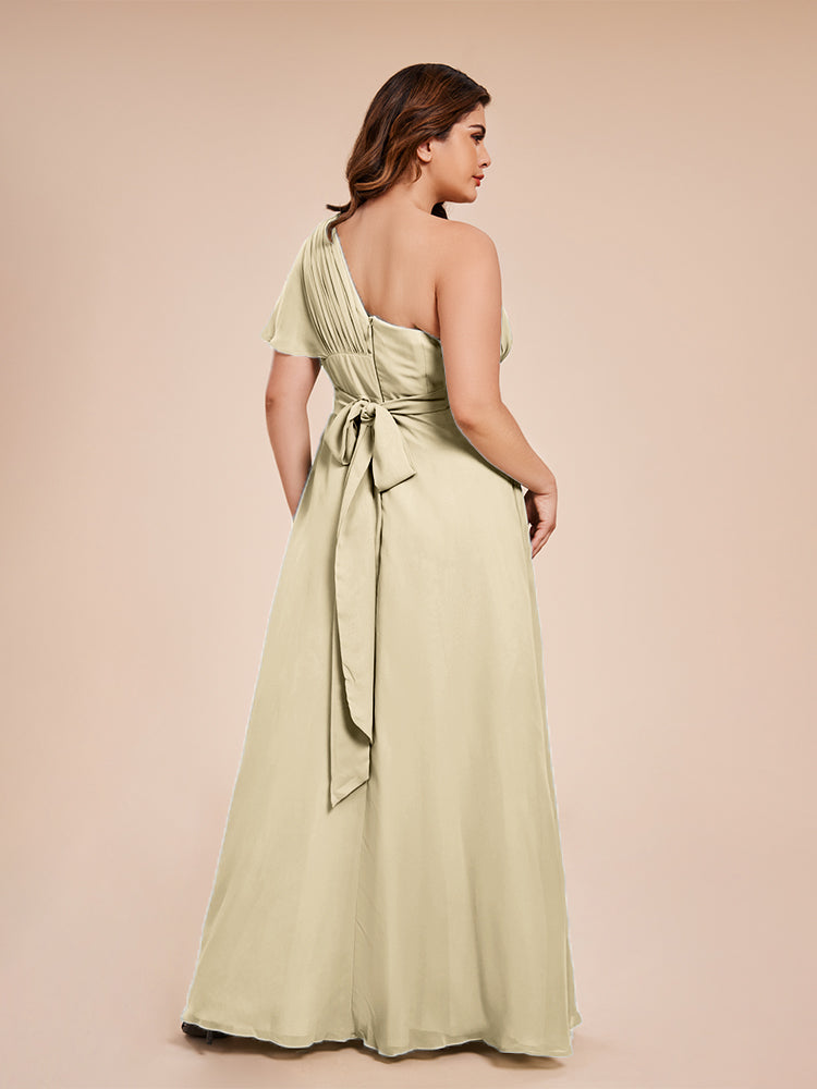 Allison One Shoulder Chiffon Plus Size Bridesmaid Dresses with Slit