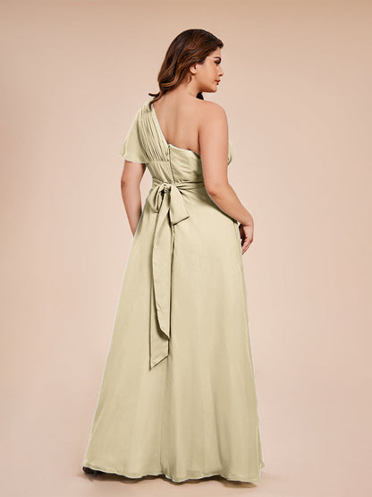 Allison One Shoulder Chiffon Plus Size Bridesmaid Dresses with Slit