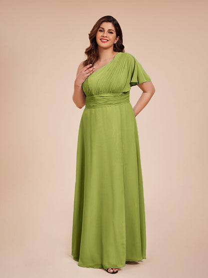 Allison One Shoulder Chiffon Plus Size Bridesmaid Dresses with Slit