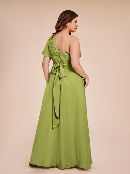 Allison One Shoulder Chiffon Plus Size Bridesmaid Dresses with Slit