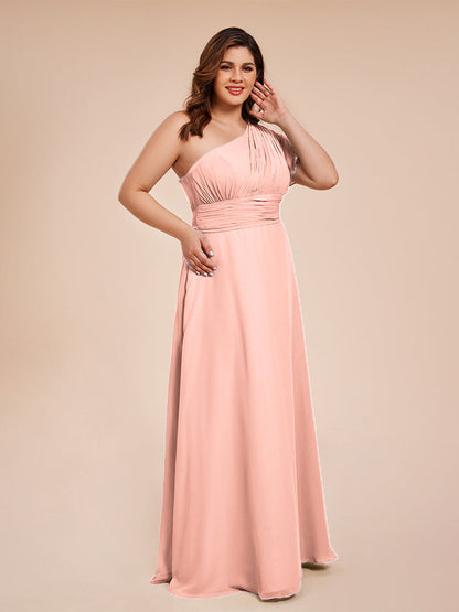 Allison One Shoulder Chiffon Plus Size Bridesmaid Dresses with Slit