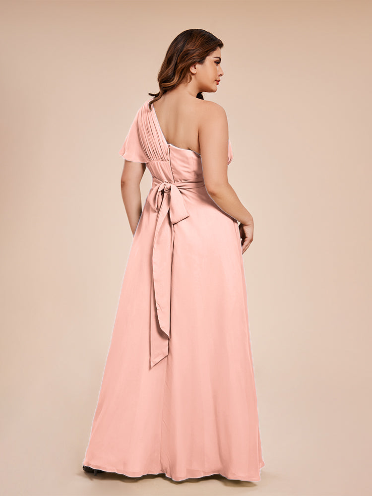 Allison One Shoulder Chiffon Plus Size Bridesmaid Dresses with Slit