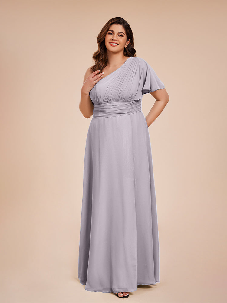 Allison One Shoulder Chiffon Plus Size Bridesmaid Dresses with Slit
