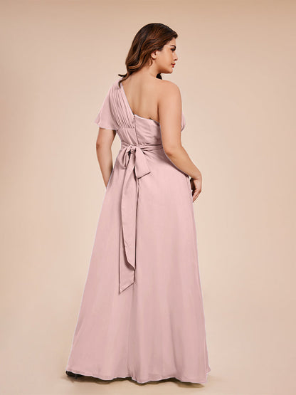 Allison One Shoulder Chiffon Plus Size Bridesmaid Dresses with Slit