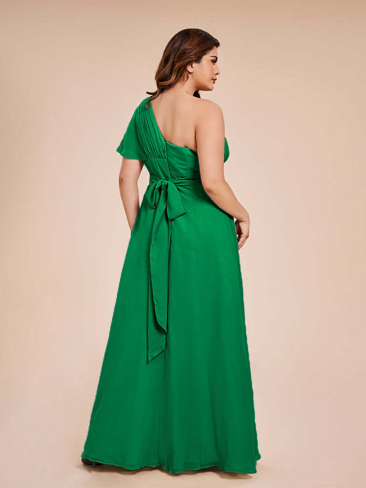 Allison One Shoulder Chiffon Plus Size Bridesmaid Dresses with Slit