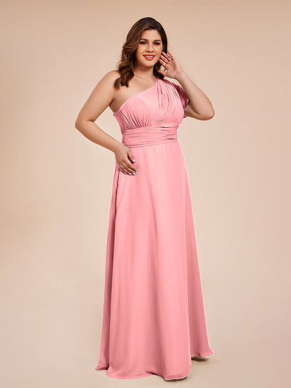 Allison One Shoulder Chiffon Plus Size Bridesmaid Dresses with Slit