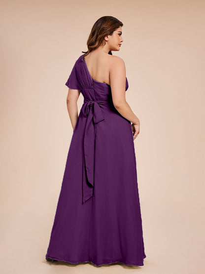 Allison One Shoulder Chiffon Plus Size Bridesmaid Dresses with Slit