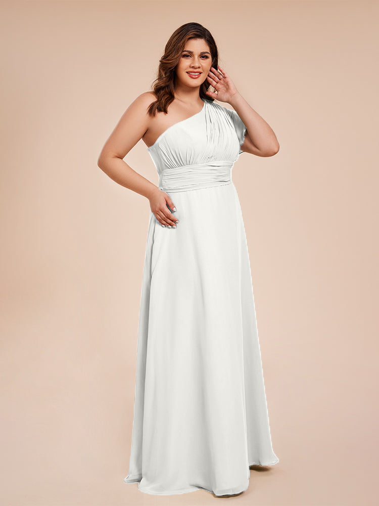 Allison One Shoulder Chiffon Plus Size Bridesmaid Dresses with Slit