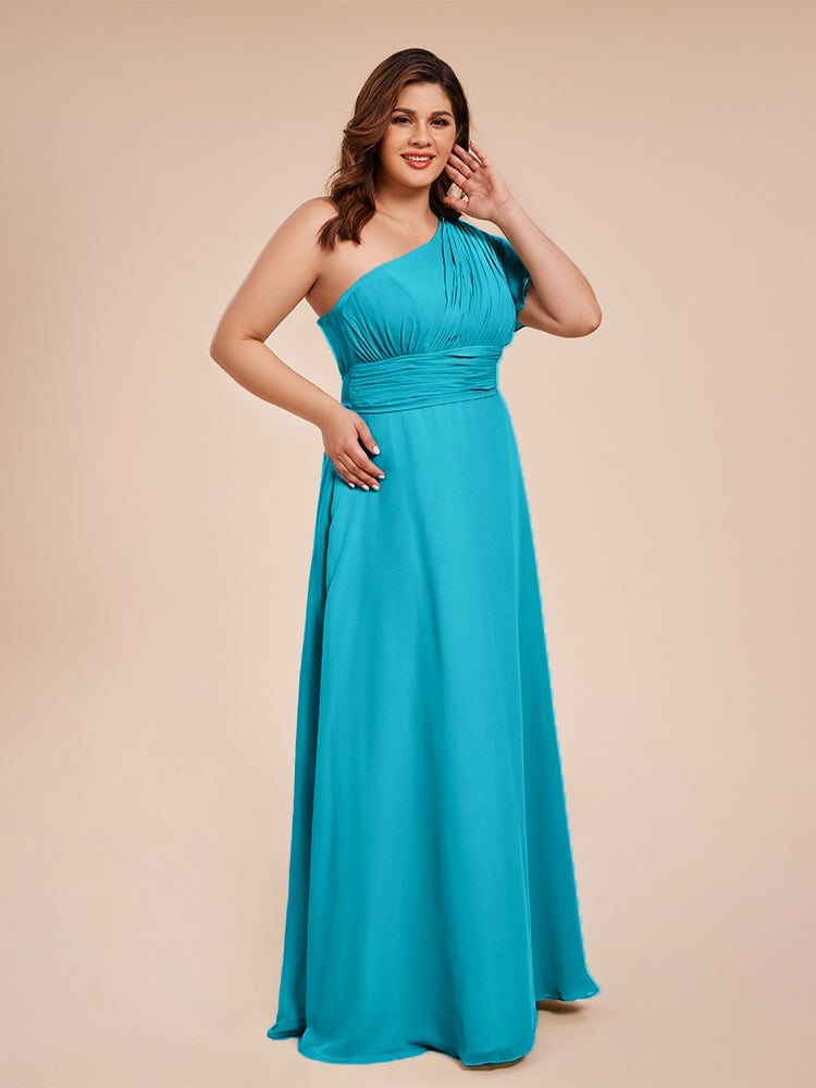 Allison One Shoulder Chiffon Plus Size Bridesmaid Dresses with Slit