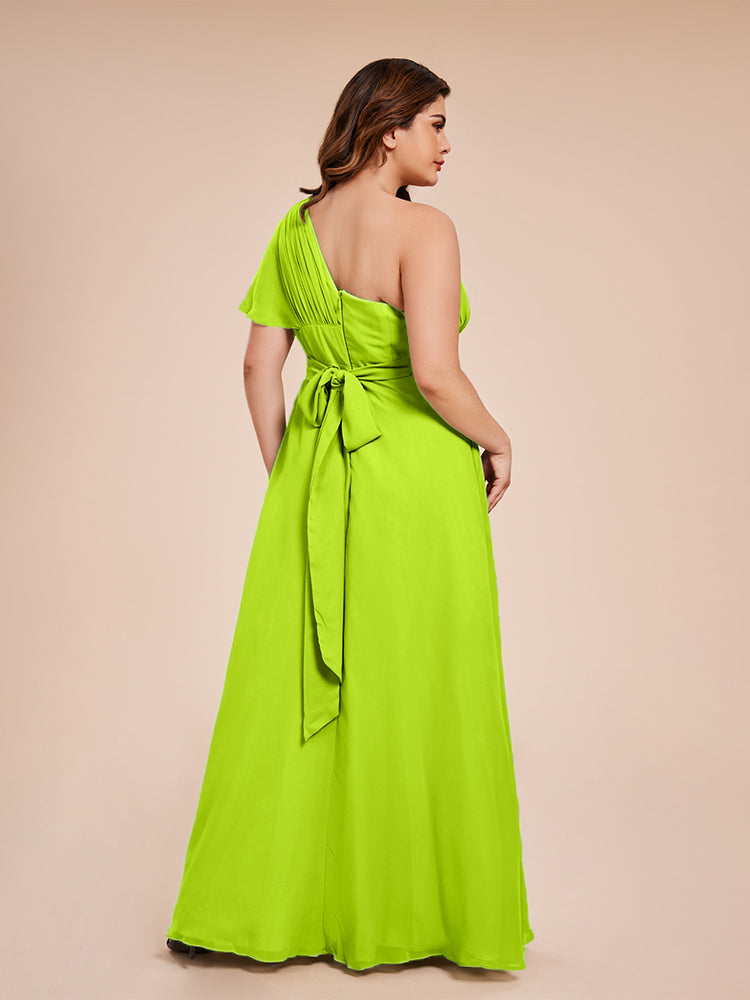 Allison One Shoulder Chiffon Plus Size Bridesmaid Dresses with Slit