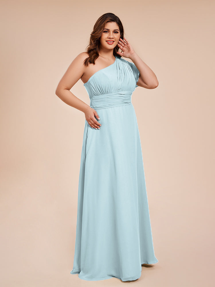 Allison One Shoulder Chiffon Plus Size Bridesmaid Dresses with Slit