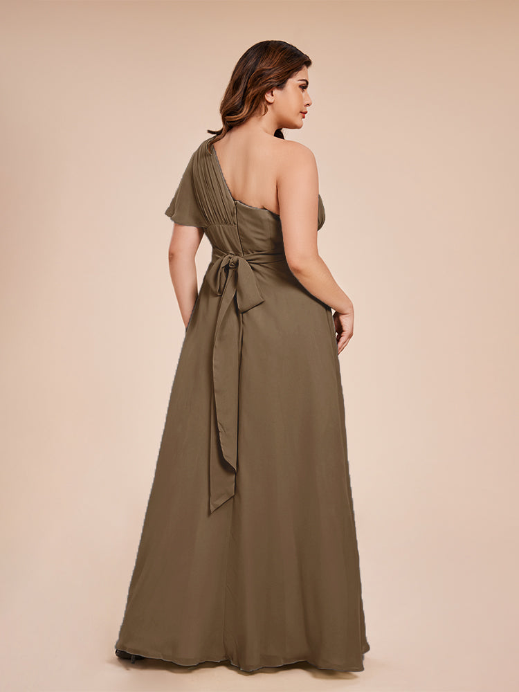 Allison One Shoulder Chiffon Plus Size Bridesmaid Dresses with Slit