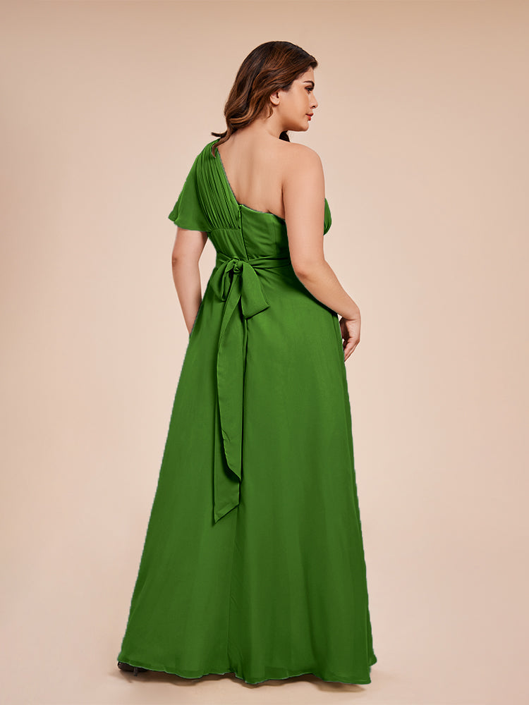 Allison One Shoulder Chiffon Plus Size Bridesmaid Dresses with Slit