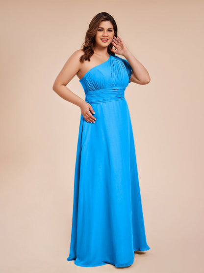 Allison One Shoulder Chiffon Plus Size Bridesmaid Dresses with Slit