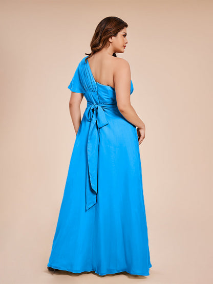 Allison One Shoulder Chiffon Plus Size Bridesmaid Dresses with Slit