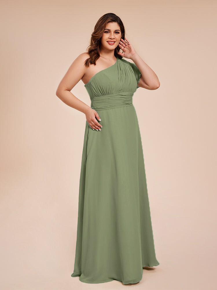 Allison One Shoulder Chiffon Plus Size Bridesmaid Dresses with Slit