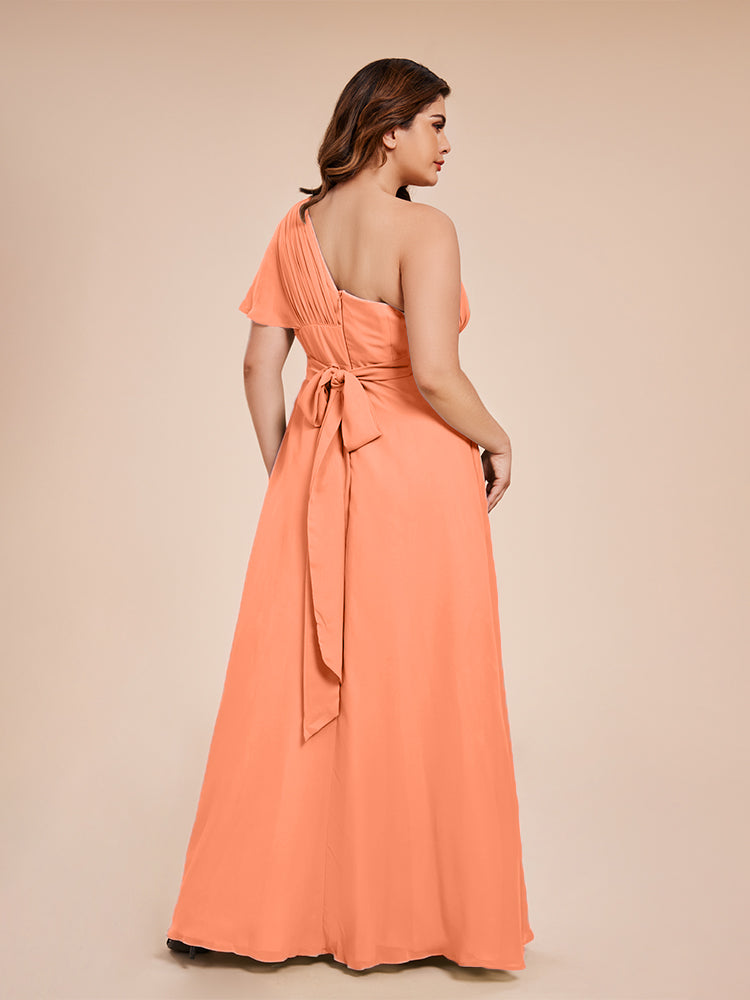 Allison One Shoulder Chiffon Plus Size Bridesmaid Dresses with Slit
