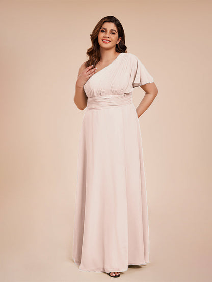 Allison One Shoulder Chiffon Plus Size Bridesmaid Dresses with Slit