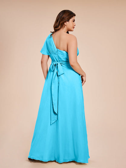 Allison One Shoulder Chiffon Plus Size Bridesmaid Dresses with Slit