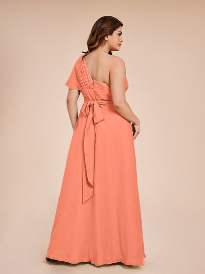 Allison One Shoulder Chiffon Plus Size Bridesmaid Dresses with Slit