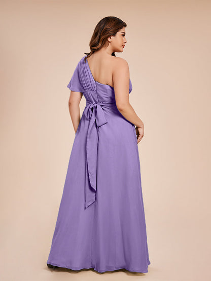 Allison One Shoulder Chiffon Plus Size Bridesmaid Dresses with Slit