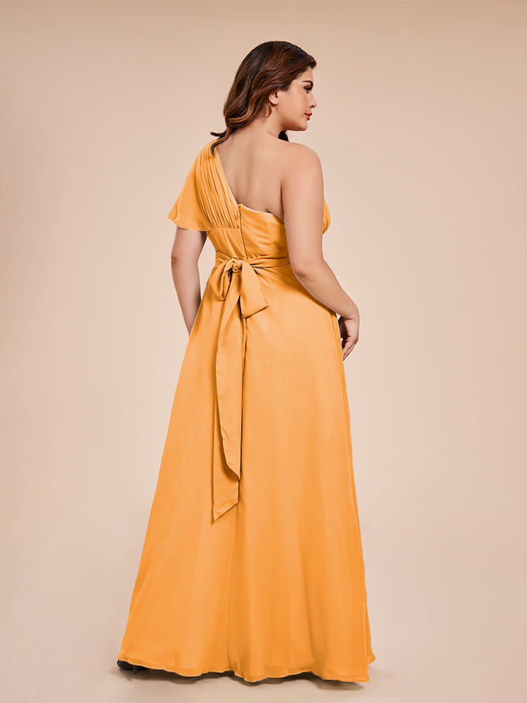 Allison One Shoulder Chiffon Plus Size Bridesmaid Dresses with Slit