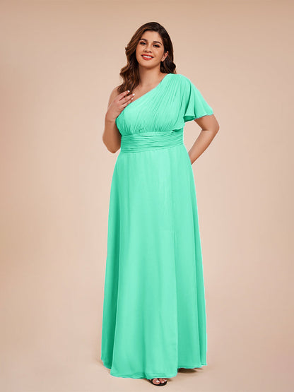 Allison One Shoulder Chiffon Plus Size Bridesmaid Dresses with Slit