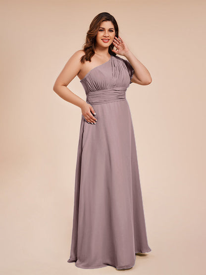 Allison One Shoulder Chiffon Plus Size Bridesmaid Dresses with Slit