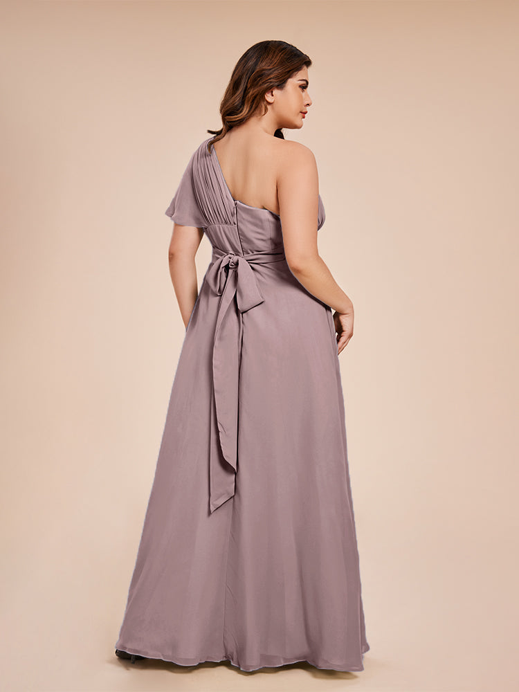 Allison One Shoulder Chiffon Plus Size Bridesmaid Dresses with Slit