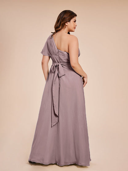 Allison One Shoulder Chiffon Plus Size Bridesmaid Dresses with Slit