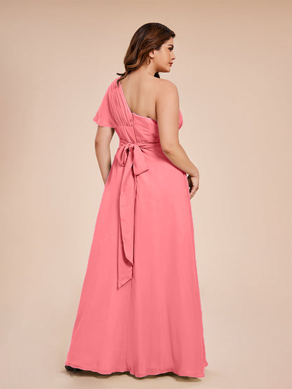Allison One Shoulder Chiffon Plus Size Bridesmaid Dresses with Slit