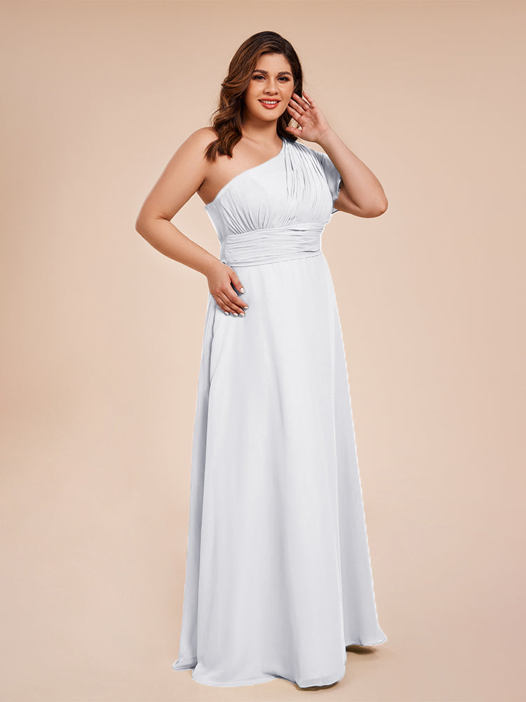 Allison One Shoulder Chiffon Plus Size Bridesmaid Dresses with Slit