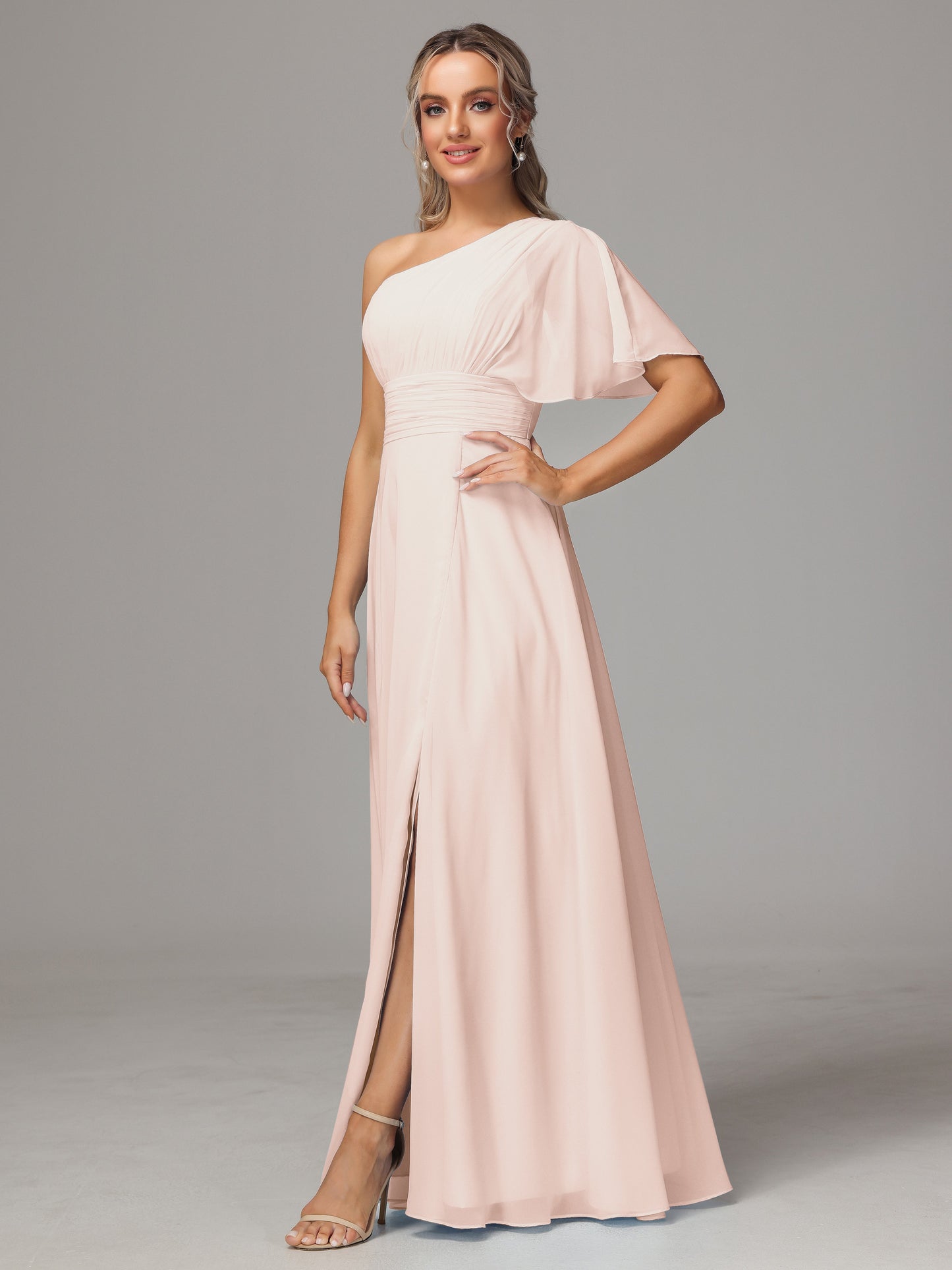 One Shoulder Chiffon Bridesmaid Dresses With Slit