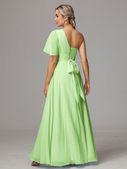 One Shoulder Chiffon Bridesmaid Dresses With Slit