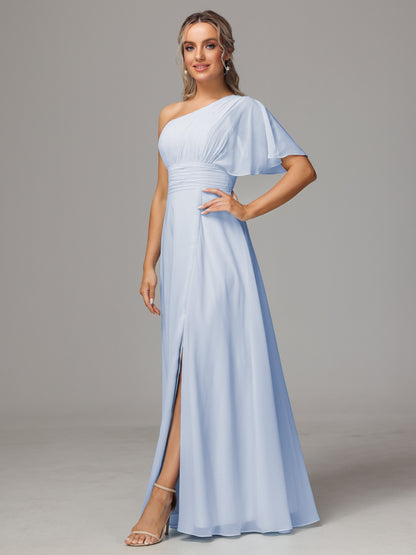 One Shoulder Chiffon Bridesmaid Dresses With Slit