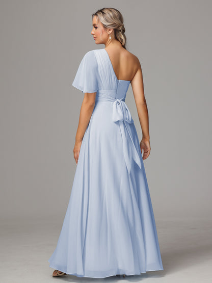 One Shoulder Chiffon Bridesmaid Dresses With Slit